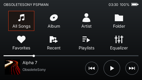 PSPMAN Library Home with Walkman-inspired browsing categories