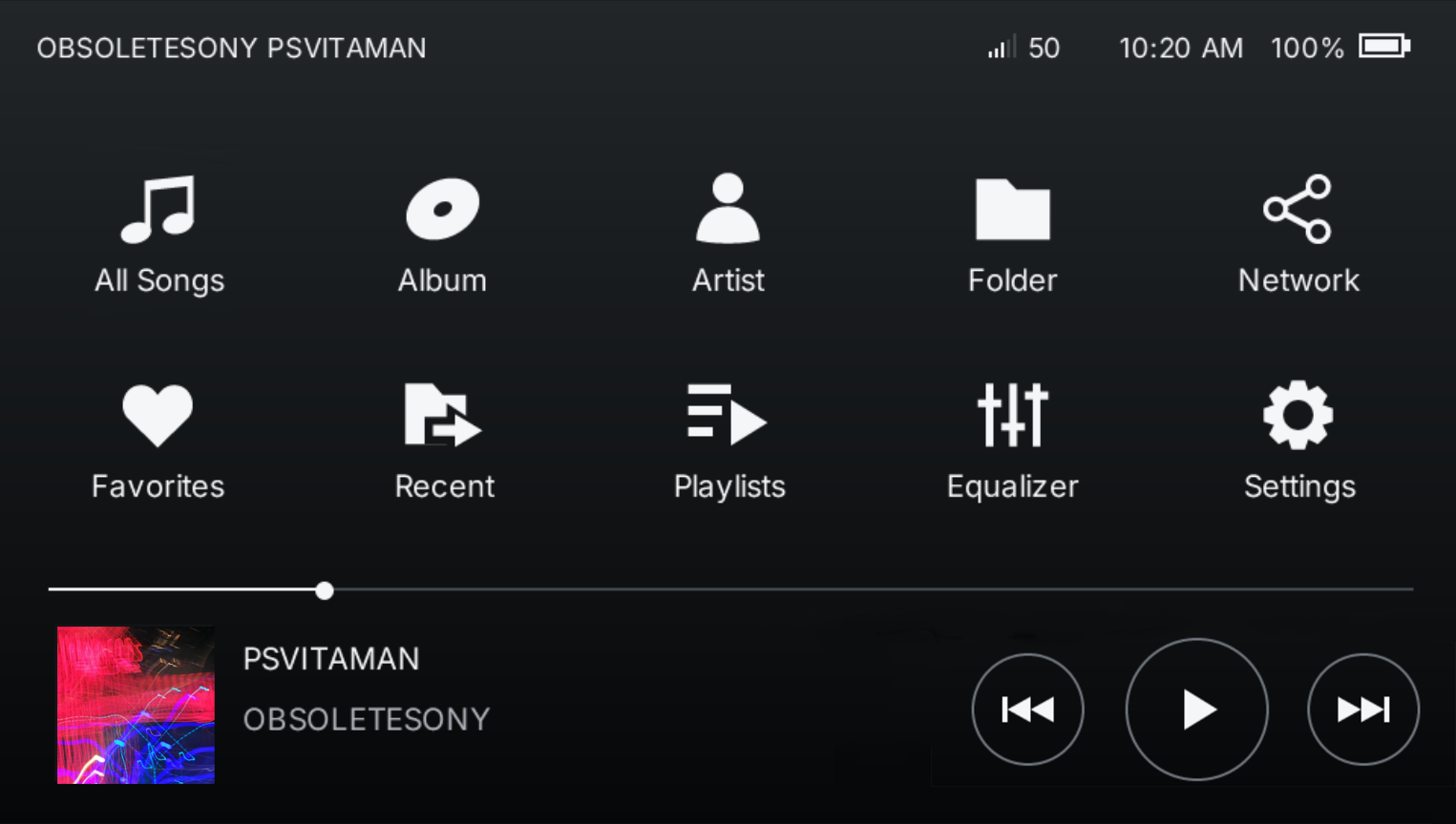 PSVITAMAN main menu with music library and playback controls