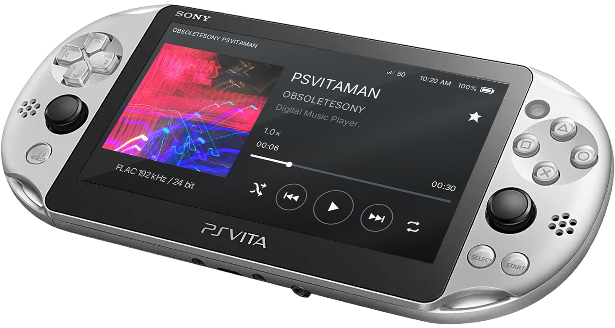 PSVITAMAN Now Playing on a white Sony PS Vita